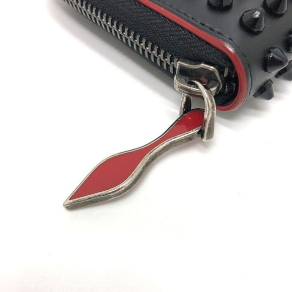 Christian Louboutin Panettone Spike studs Zip Around Long Wallet Leather Black - Picture 13 of 14